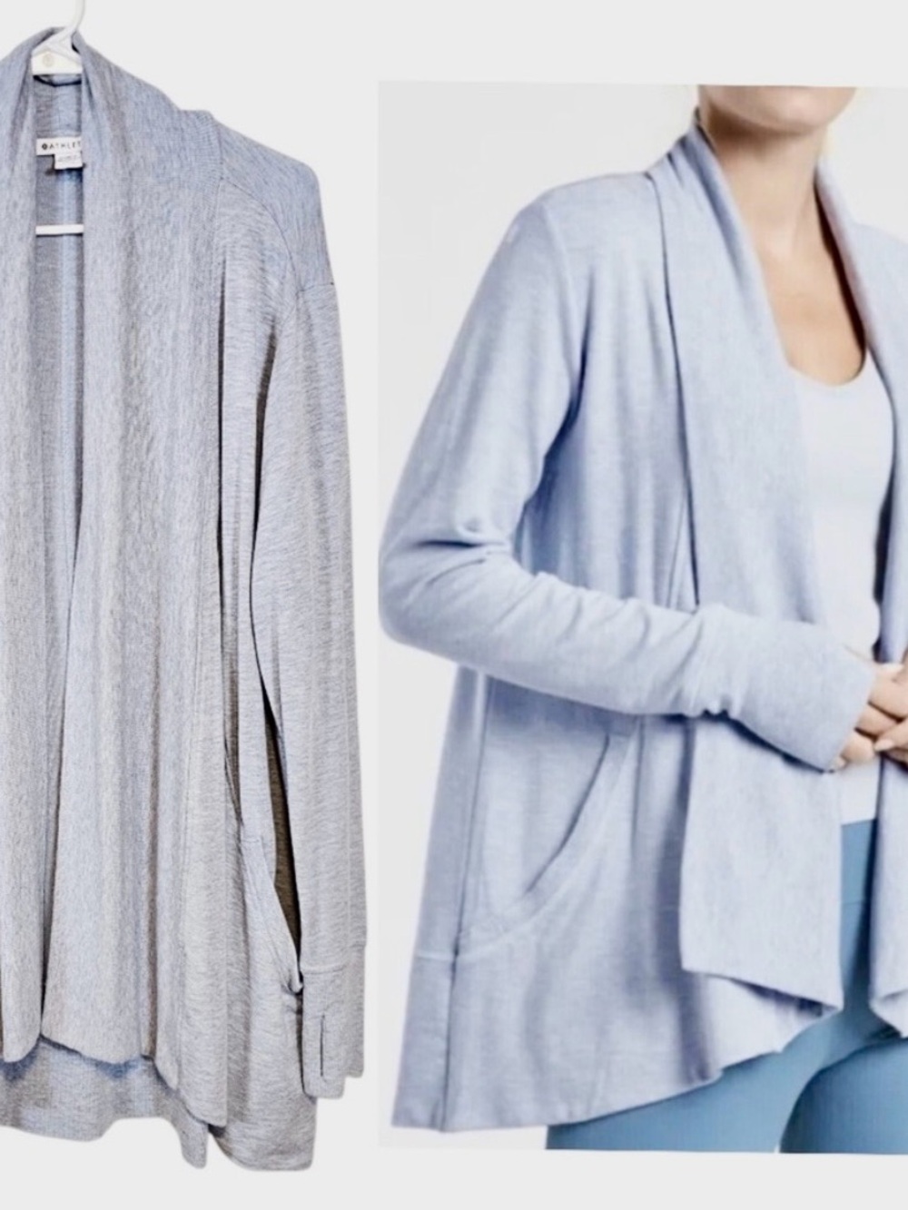 Athleta Light Gray Open-Front Waterfall Cardigan - Size Small!